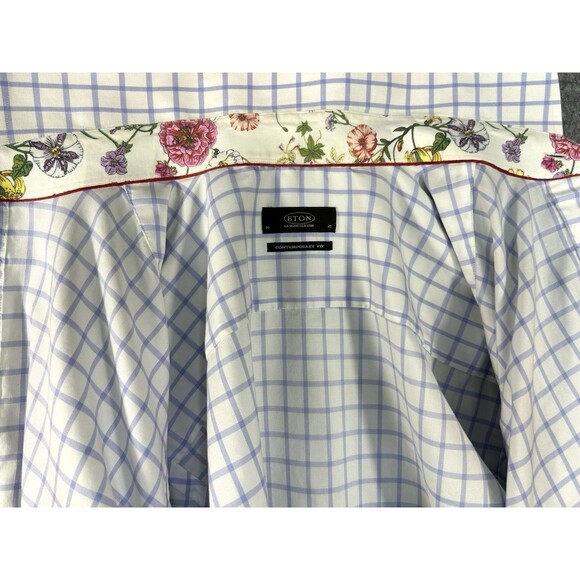 ETON Contemporary Fit Dress Shirt 41/16 Large Gingham Floral Flip Cuff - Picture 5 of 13